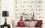 Salon avec mur avec papier peint pleural